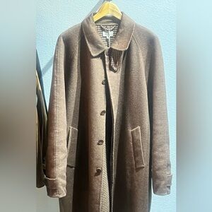 Hartford Double Face Brown Twill & Check Pea Coat
